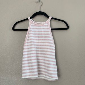 Pink and white striped halter crop top